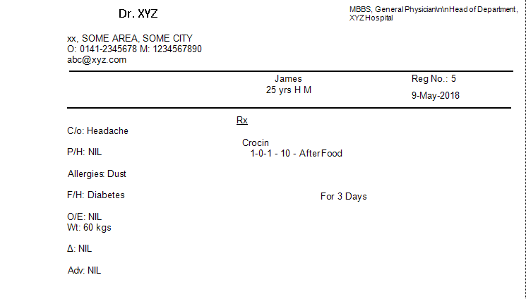 Printable Prescription